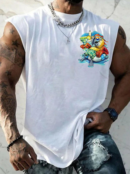 Men's I'm Retired It's 5 O'clock Everywhere Parrot Print Casual Tank Top