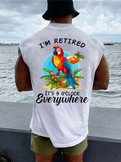 Men's I'm Retired It's 5 O'clock Everywhere Parrot Print Casual Tank Top