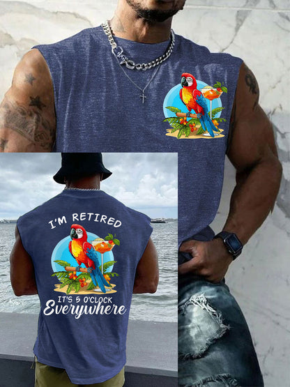 Men's I'm Retired It's 5 O'clock Everywhere Parrot Print Casual Tank Top