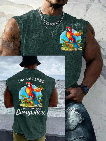 Men's I'm Retired It's 5 O'clock Everywhere Parrot Print Casual Tank Top
