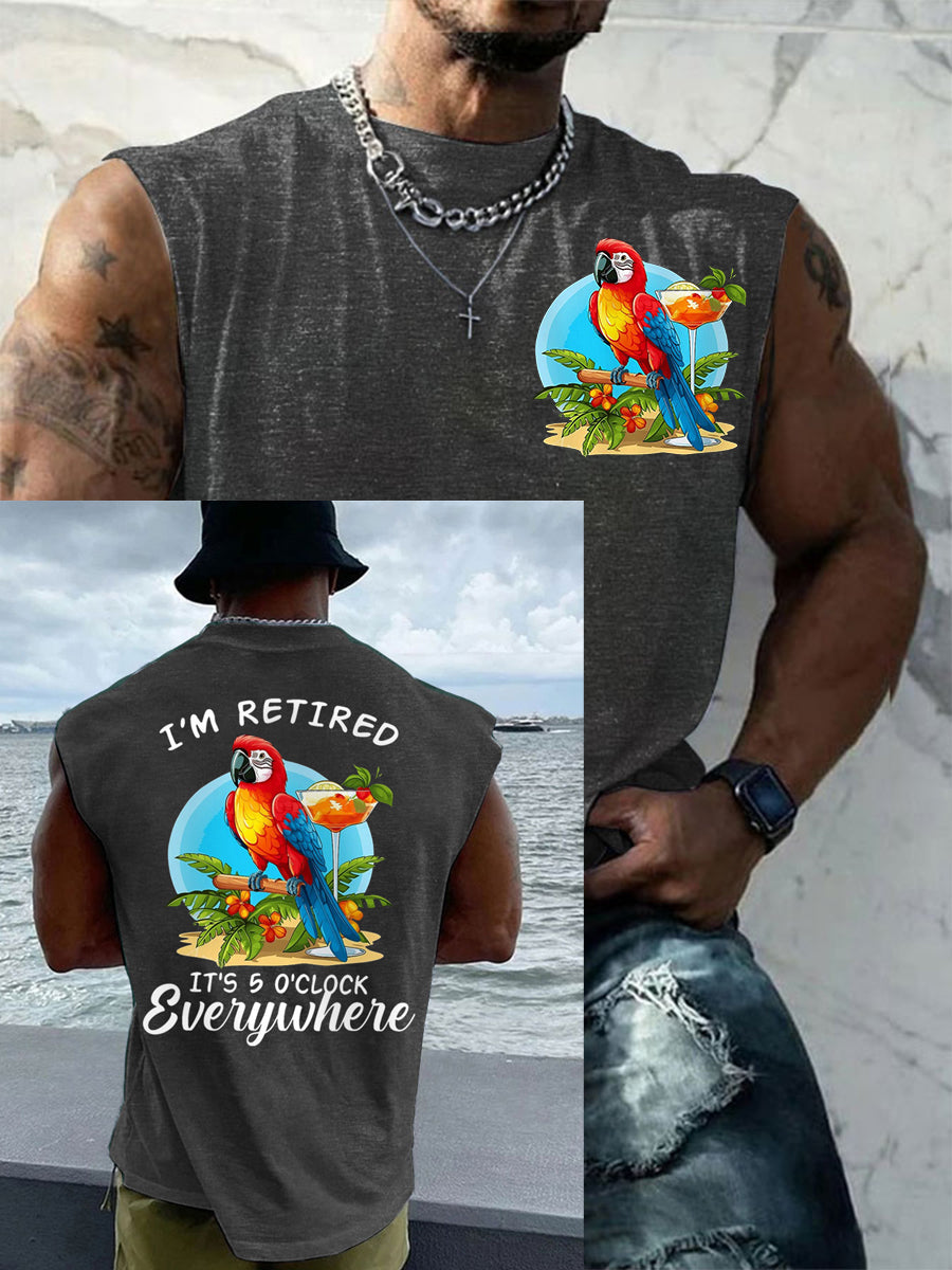 Men's I'm Retired It's 5 O'clock Everywhere Parrot Print Casual Tank Top