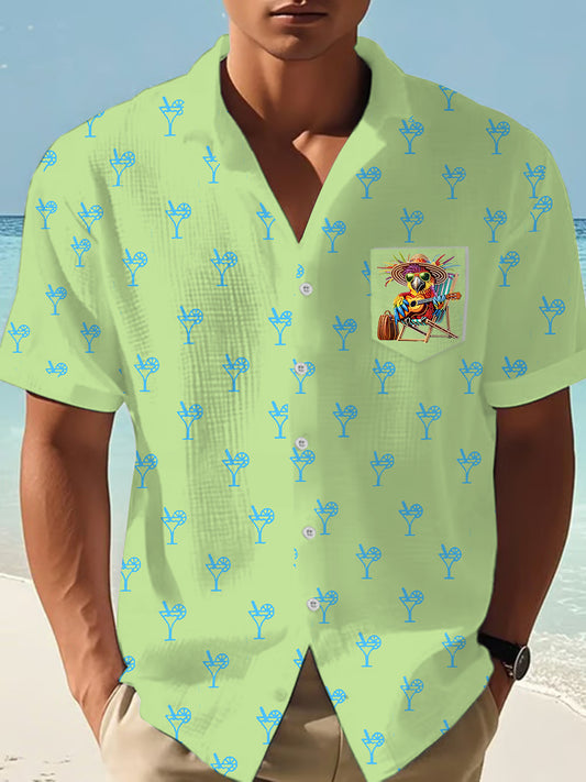 Men's It's 5 O'clock Everywhere Hawaiian Parrot Print Casual Waffle Pocket Shirt