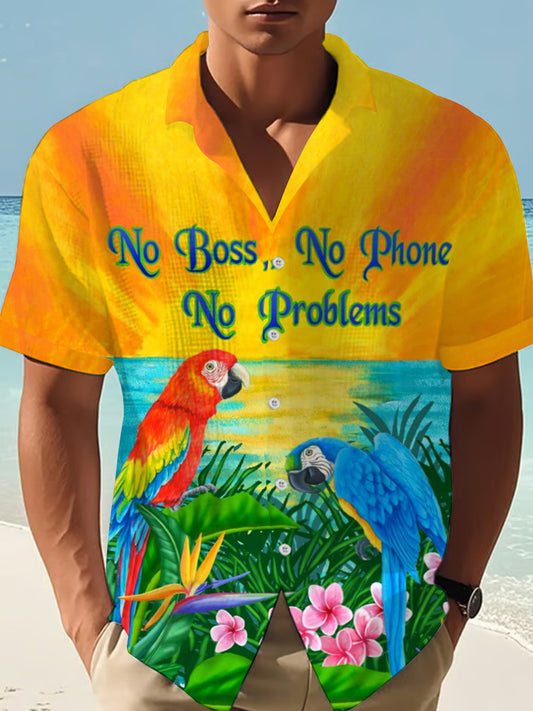 Men's I'm Retired No Boss No Phone No Problems Parrot Print Casual Waffle Shirt