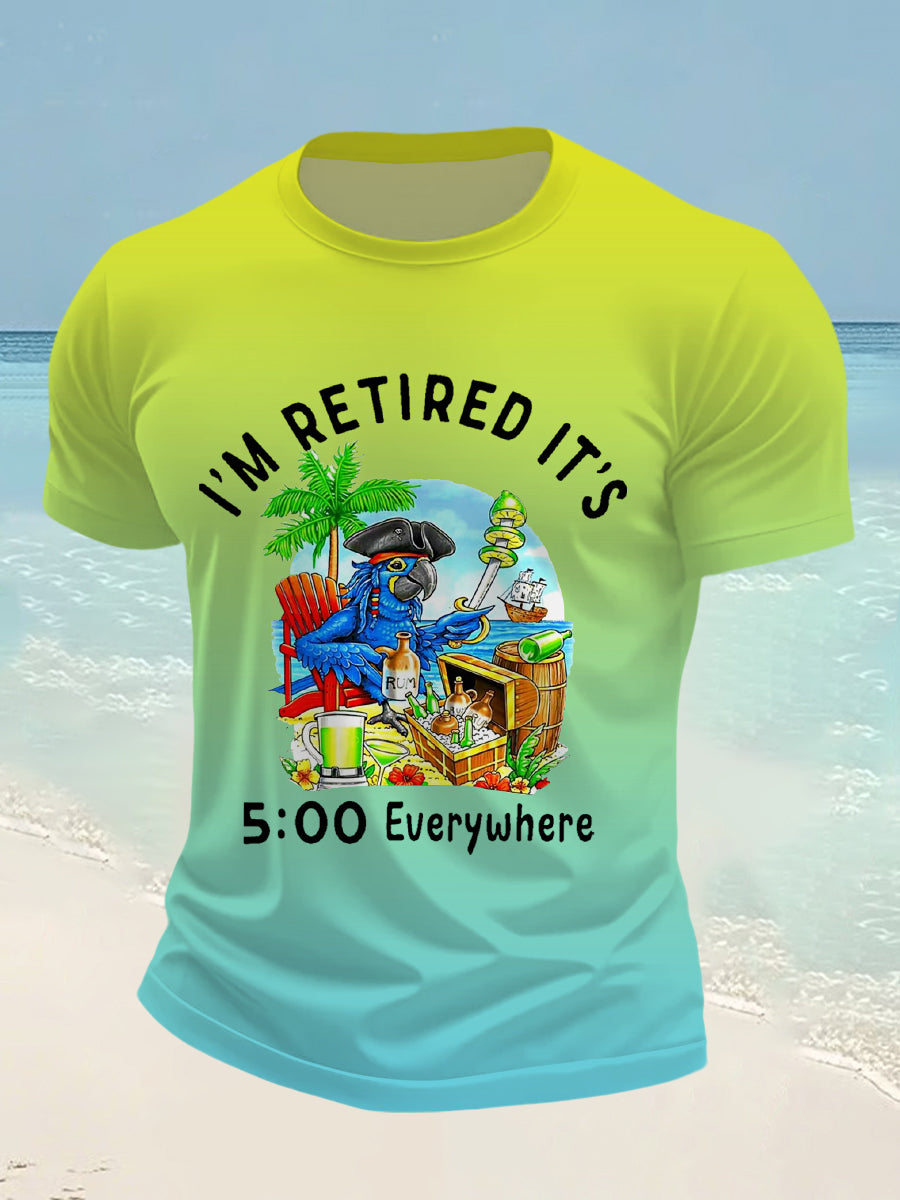 Men's I'm Retired It's 5 O'clock Everywhere Parrot Print Casual Tee