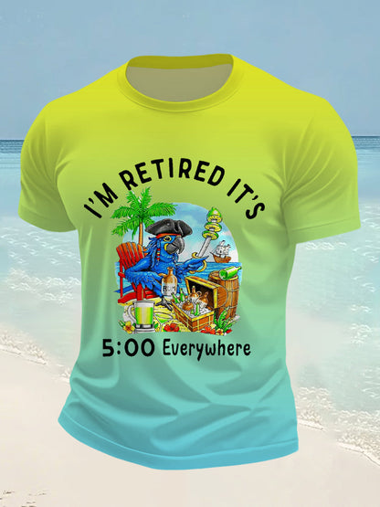 Men's I'm Retired It's 5 O'clock Everywhere Parrot Print Casual Tee