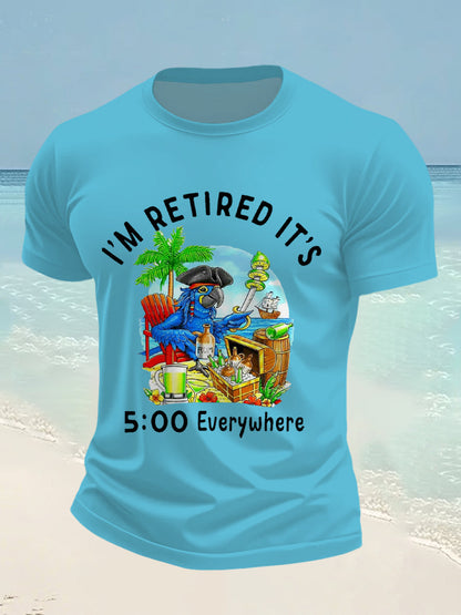 Men's I'm Retired It's 5 O'clock Everywhere Parrot Print Casual Tee