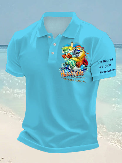 Men's I'm Retired It's 5 O'clock Everywhere Parrot Print Casual Top