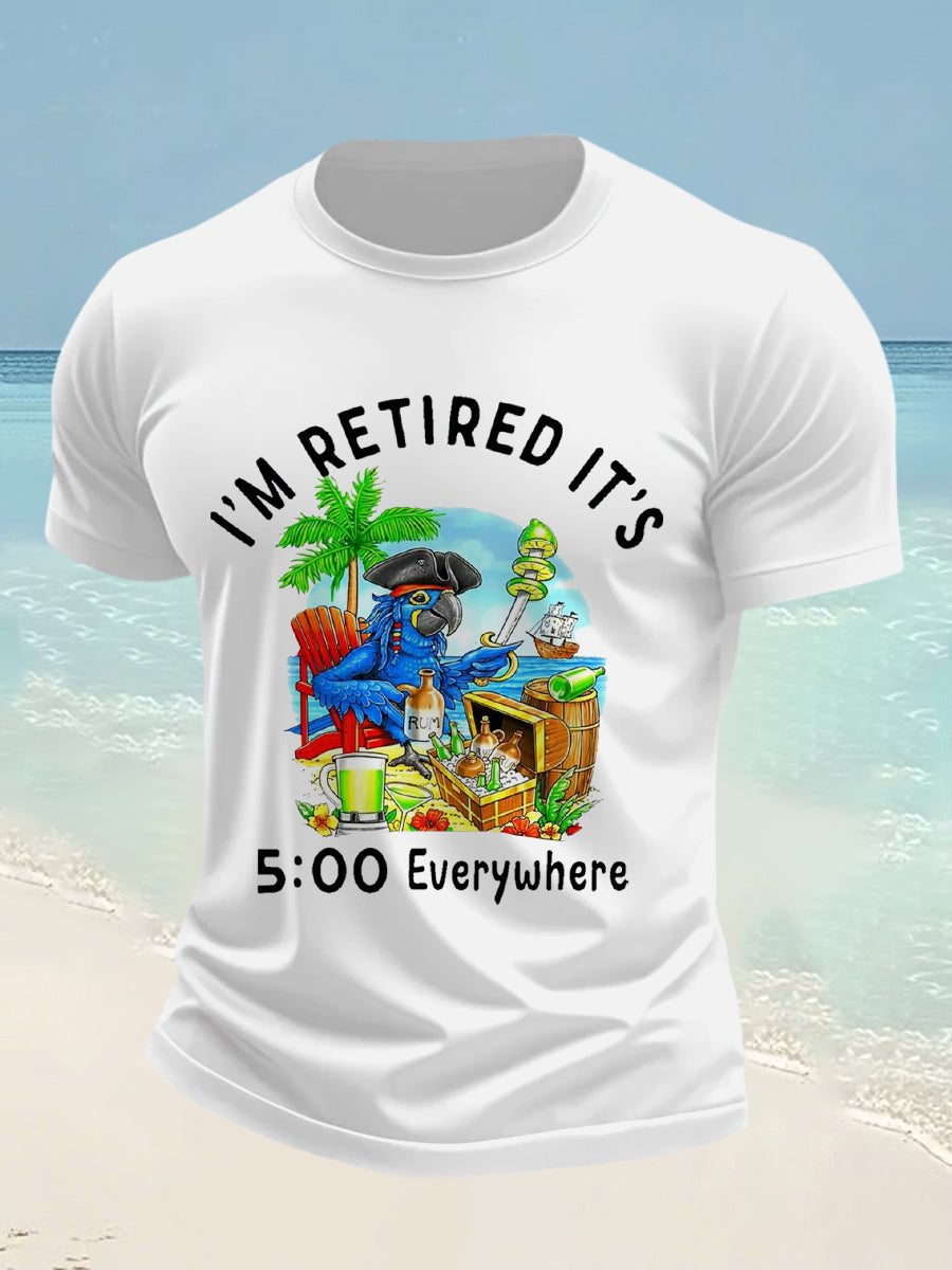 Men's I'm Retired It's 5 O'clock Everywhere Parrot Print Casual Top