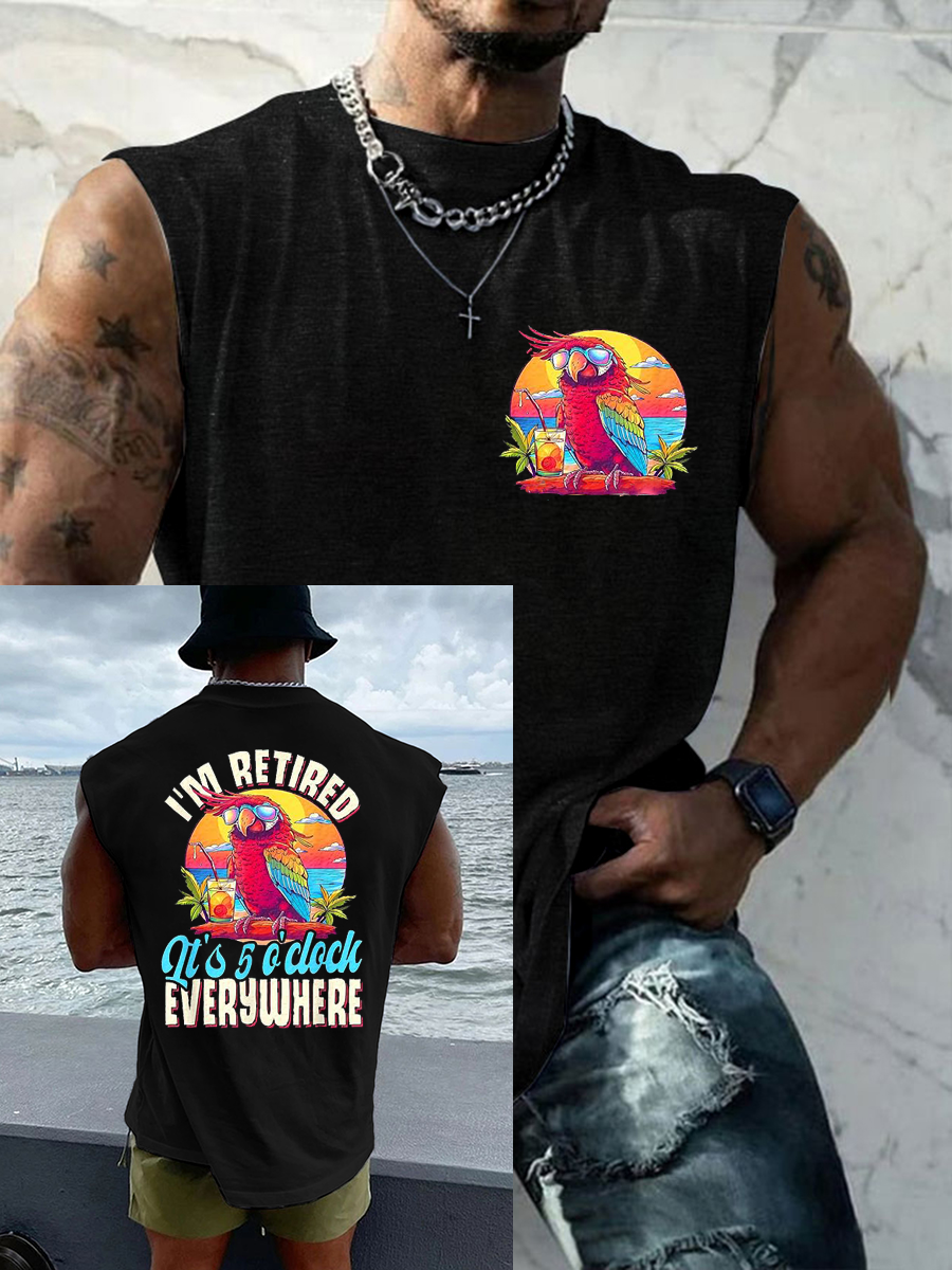 Men's I'm Retired It's 5 O'clock Everywhere Parrot Print Casual Tank Top