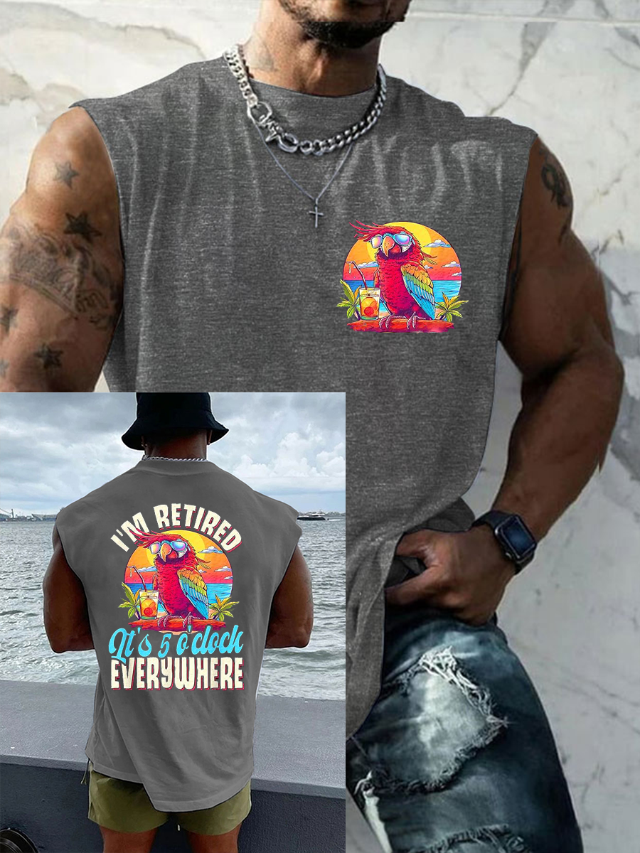 Men's I'm Retired It's 5 O'clock Everywhere Parrot Print Casual Tank Top