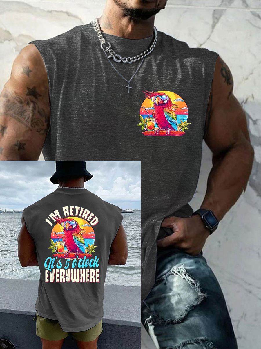 Men's I'm Retired It's 5 O'clock Everywhere Parrot Print Casual Tank Top