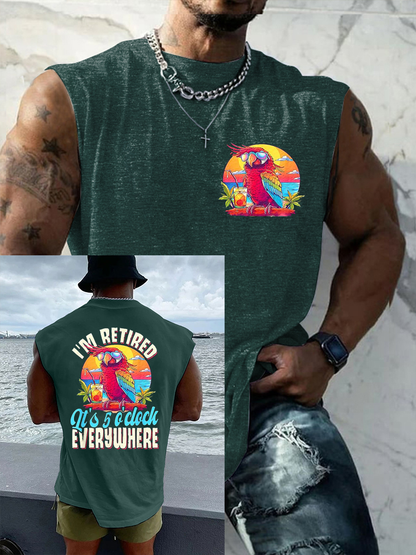 Men's I'm Retired It's 5 O'clock Everywhere Parrot Print Casual Tank Top