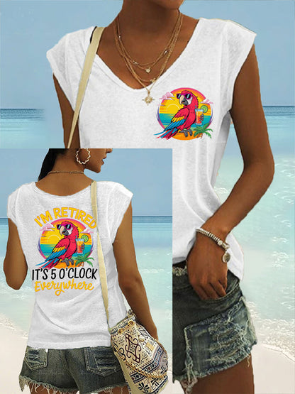 Women's I'm Retired It's 5 O'clock Everywhere Parrot Print Casual Sleeveless T-Shirt