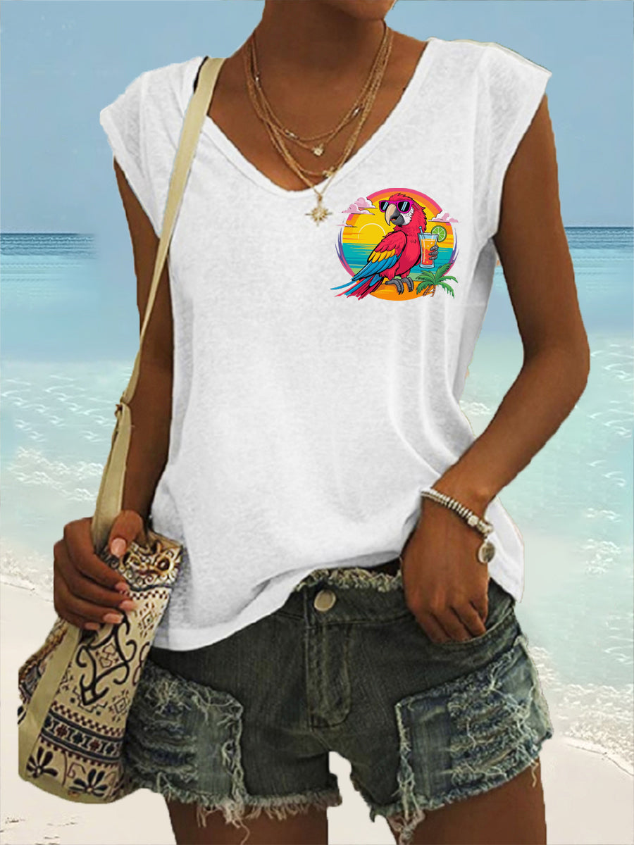 Women's I'm Retired It's 5 O'clock Everywhere Parrot Print Casual Sleeveless T-Shirt