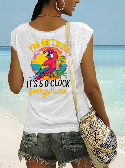 Women's I'm Retired It's 5 O'clock Everywhere Parrot Print Casual Sleeveless T-Shirt