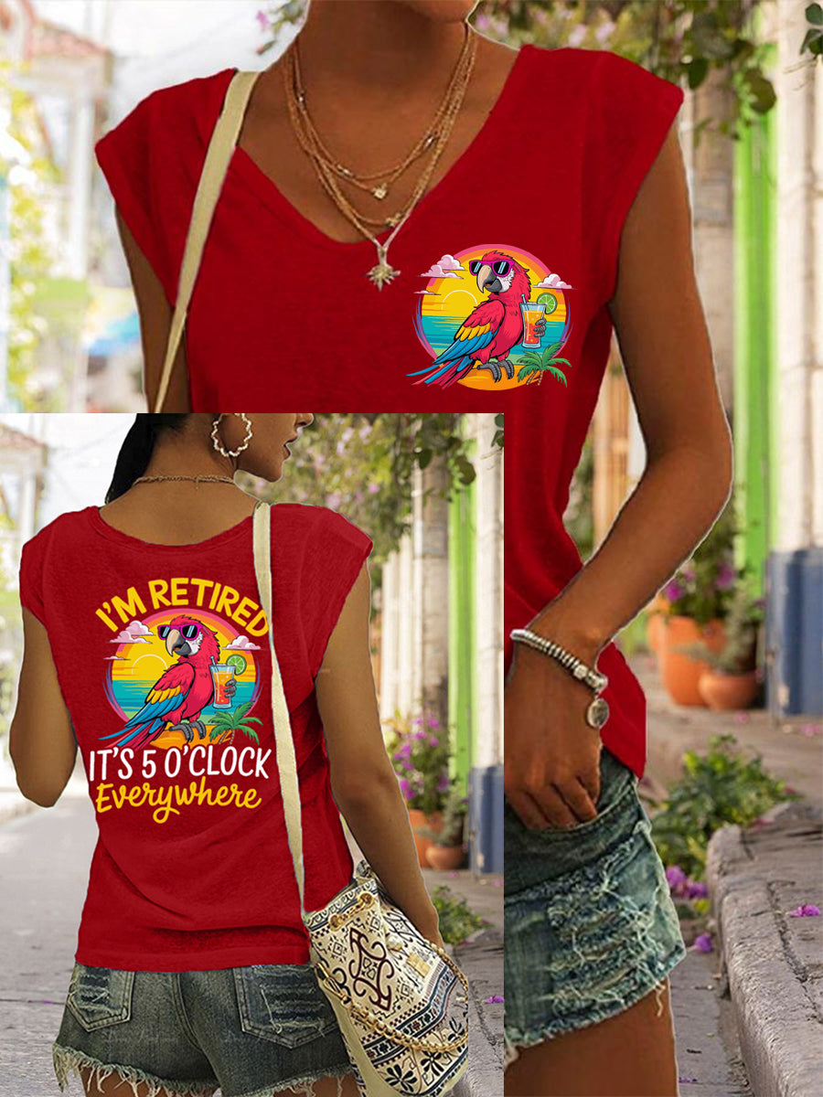 Women's I'm Retired It's 5 O'clock Everywhere Parrot Print Casual Sleeveless T-Shirt