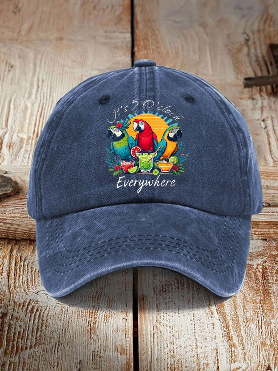Unisex I'm Retired It's 5 O'clock Everywhere Parrot Print Hat