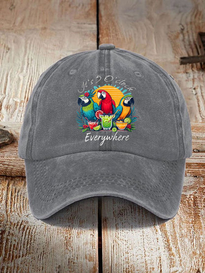 Unisex I'm Retired It's 5 O'clock Everywhere Parrot Print Hat