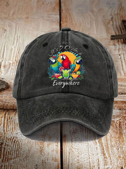 Unisex I'm Retired It's 5 O'clock Everywhere Parrot Print Hat