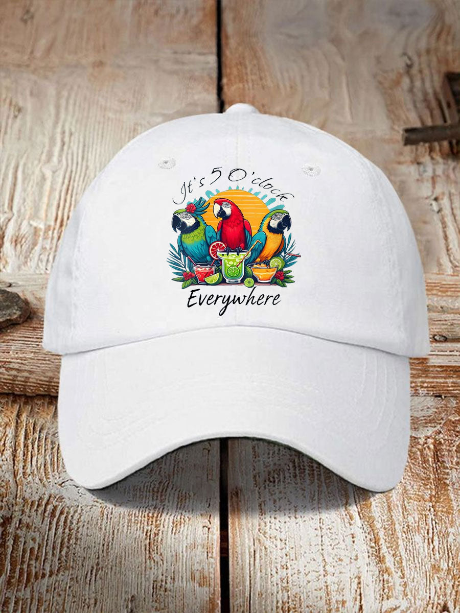 Unisex I'm Retired It's 5 O'clock Everywhere Parrot Print Hat