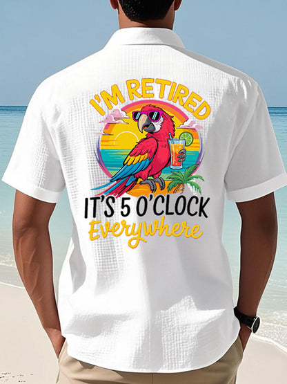 Men's I'm Retired It's 5 O'clock Everywhere Parrot Print Casual Waffle Short-Sleeve Top