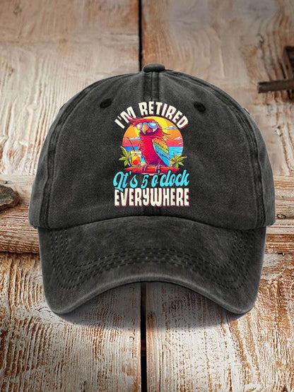 Unisex I'm Retired It's 5 O'clock Everywhere Parrot Print Hat
