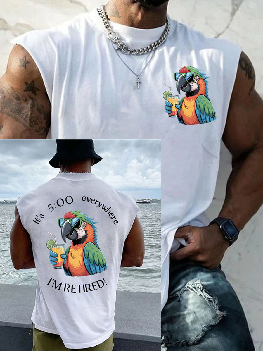 Men's I'm Retired It's 5 O'clock Everywhere Parrot Print Casual Tank Top