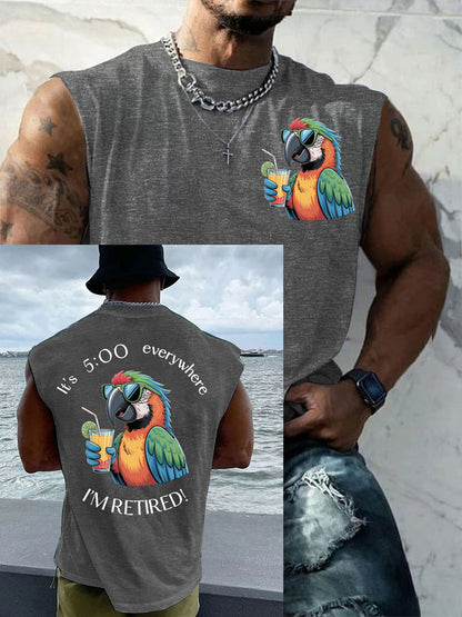 Men's I'm Retired It's 5 O'clock Everywhere Parrot Print Casual Tank Top