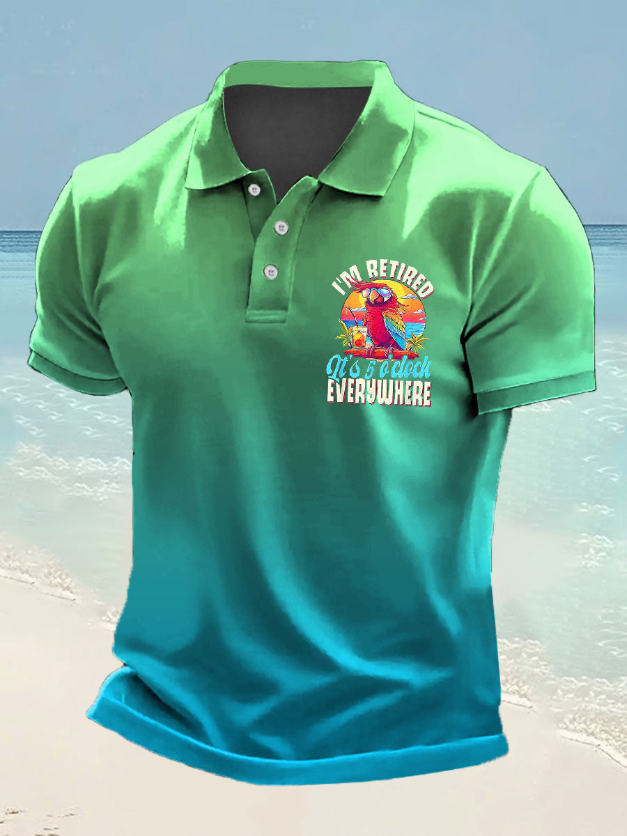 Men's  I'm Retired It's 5 O'clock Everywhere Parrot Print short sleeve shirt