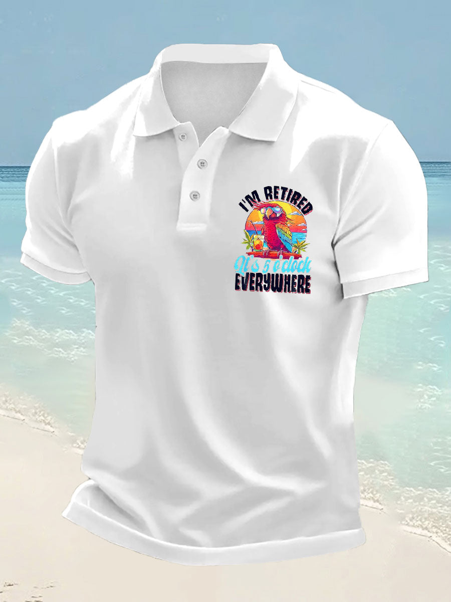 Men's  I'm Retired It's 5 O'clock Everywhere Parrot Print short sleeve shirt