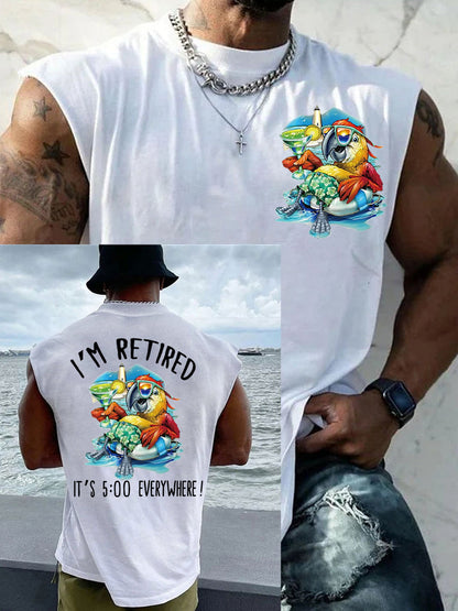 Men's I'm Retired It's 5 O'clock Everywhere Parrot Print Casual Tank Top