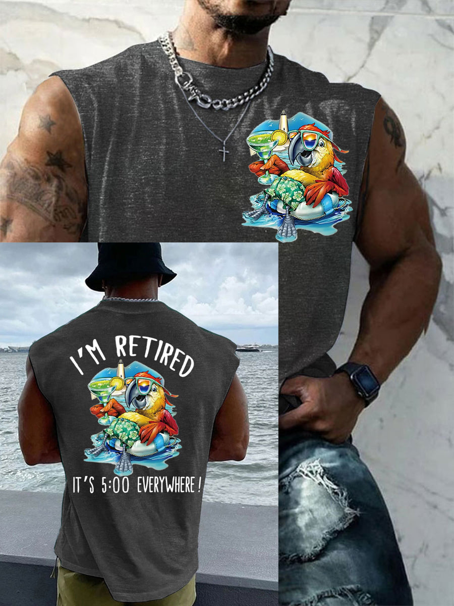 Men's I'm Retired It's 5 O'clock Everywhere Parrot Print Casual Tank Top