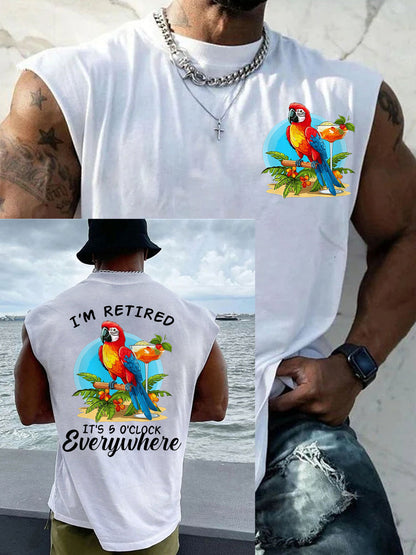 Men's I'm Retired It's 5 O'clock Everywhere Parrot Print Casual Tank Top