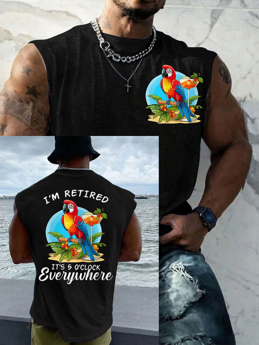 Men's I'm Retired It's 5 O'clock Everywhere Parrot Print Casual Tank Top