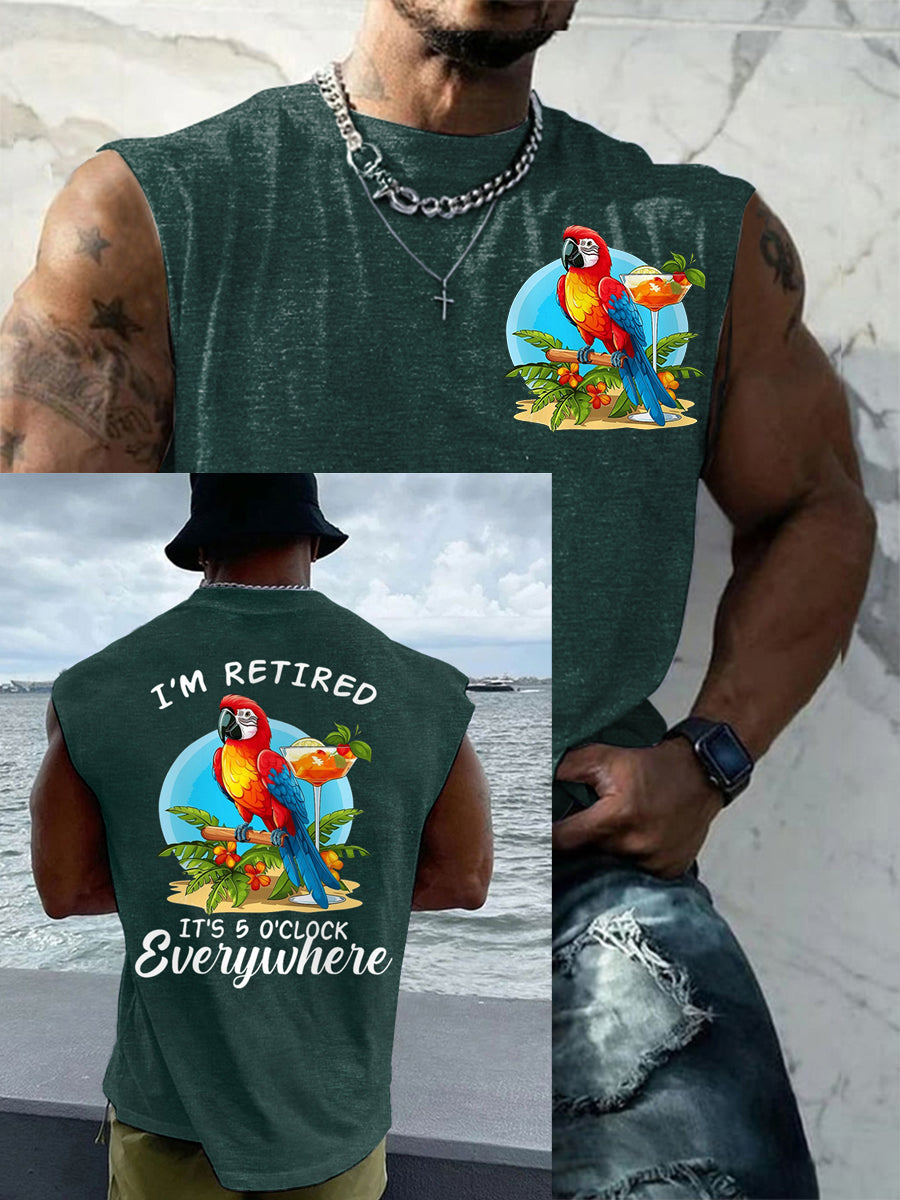 Men's I'm Retired It's 5 O'clock Everywhere Parrot Print Casual Tank Top