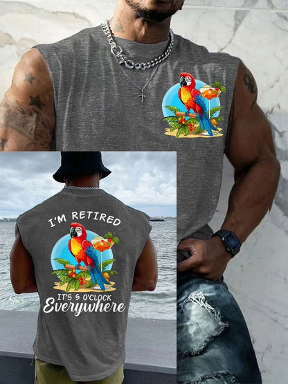 Men's I'm Retired It's 5 O'clock Everywhere Parrot Print Casual Tank Top