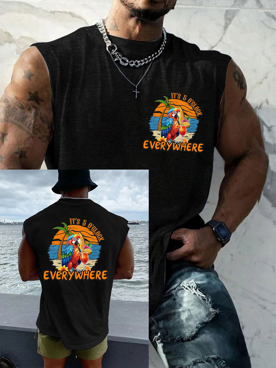 Men's It‘s 5 O'clock Everywhere Print Casual Vest