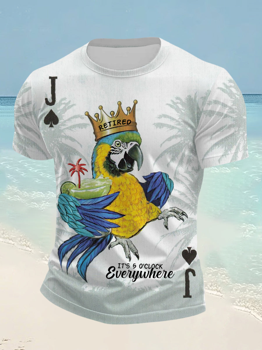 Men's I'm Retired It's 5 O'clock Everywhere Parrot Print Casual Short-Sleeve T-Shirt