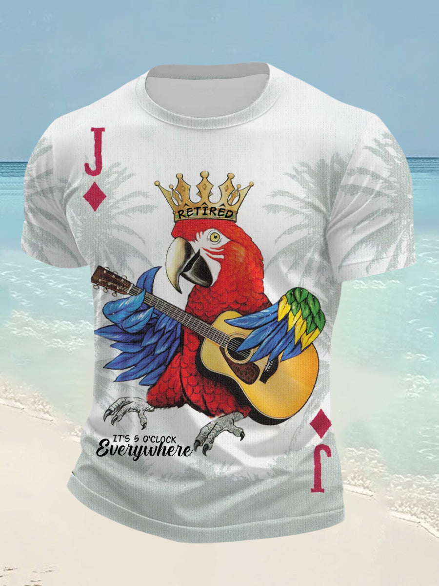 Men's I'm Retired It's 5 O'clock Everywhere Parrot Print Casual Short-Sleeve T-Shirt