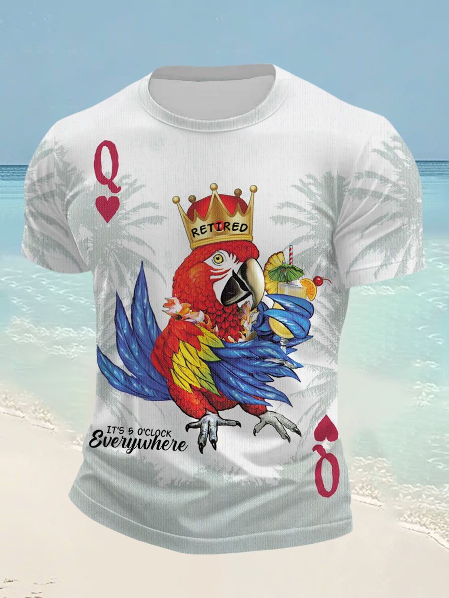 Men's I'm Retired It's 5 O'clock Everywhere Parrot Print Casual Short-Sleeve T-Shirt