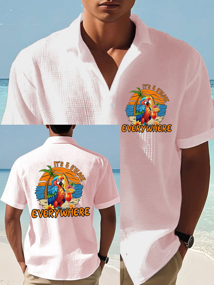 Men's It‘s 5 O'clock Everywhere Parrot Print Casual Waffle Shirt