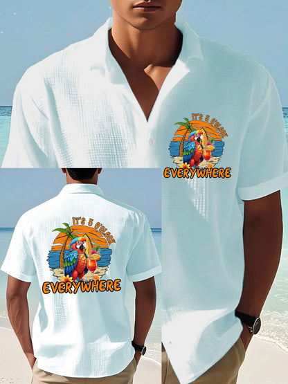 Men's It‘s 5 O'clock Everywhere Parrot Print Casual Waffle Shirt