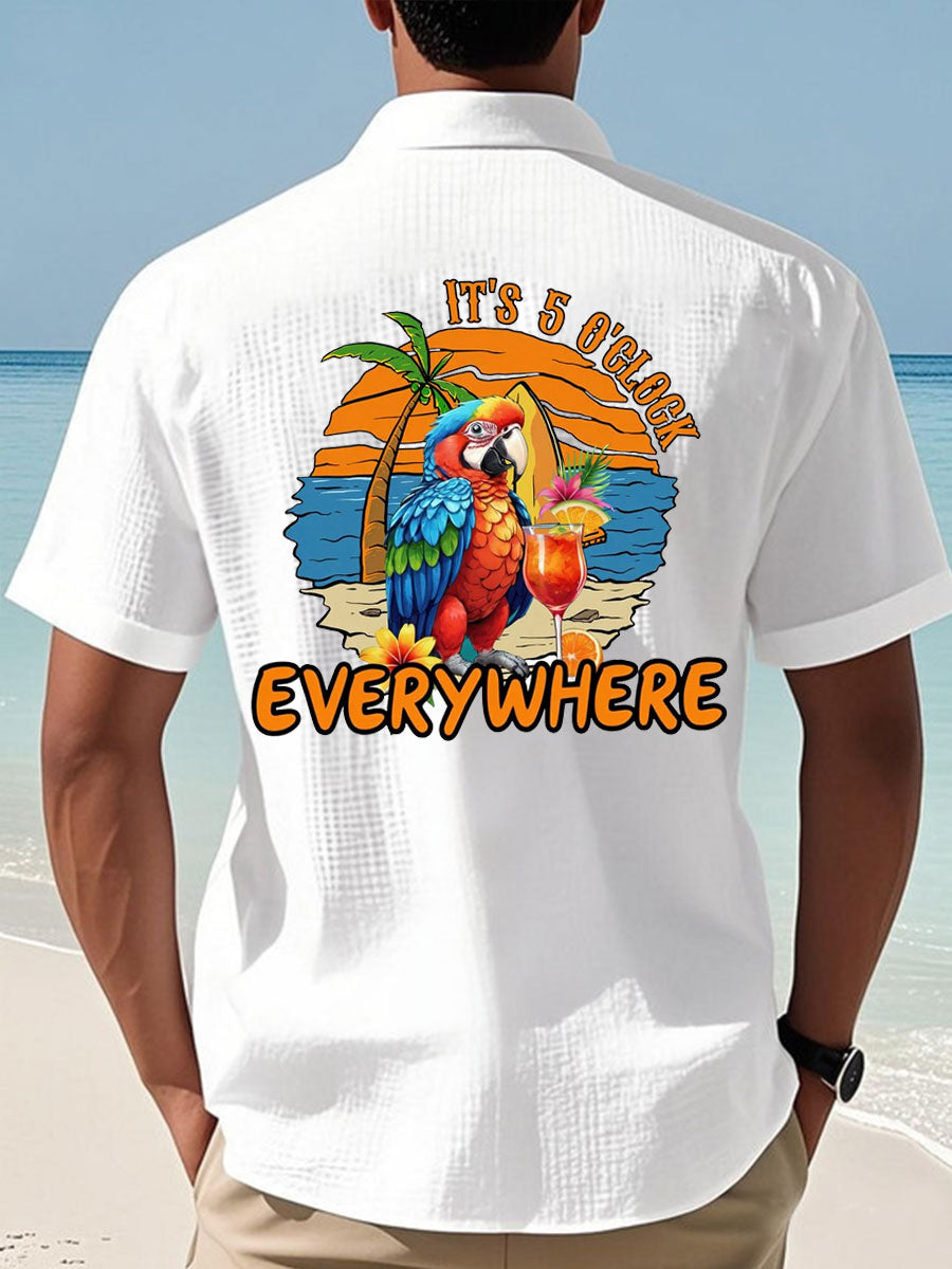Men's It‘s 5 O'clock Everywhere Parrot Print Casual Waffle Shirt