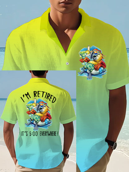 Men's I'm Retired It's 5 O'clock Everywhere Parrot Print Casual Waffle Short-Sleeve Shirt