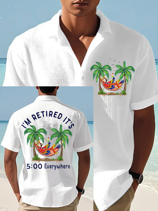 Men's I'm Retired It's 5 O'clock Everywhere Parrot Print Casual Waffle Short-Sleeve Shirt