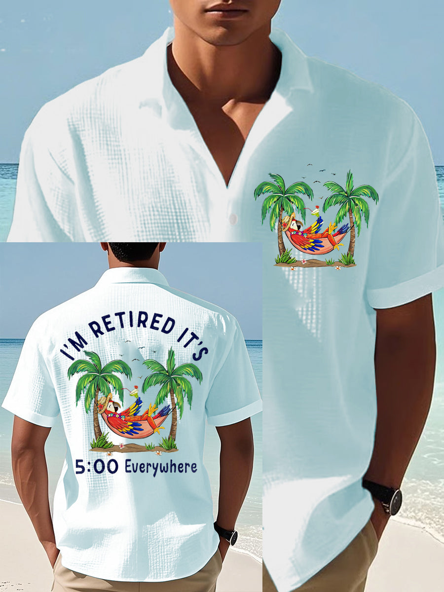 Men's I'm Retired It's 5 O'clock Everywhere Parrot Print Casual Waffle Short-Sleeve Shirt