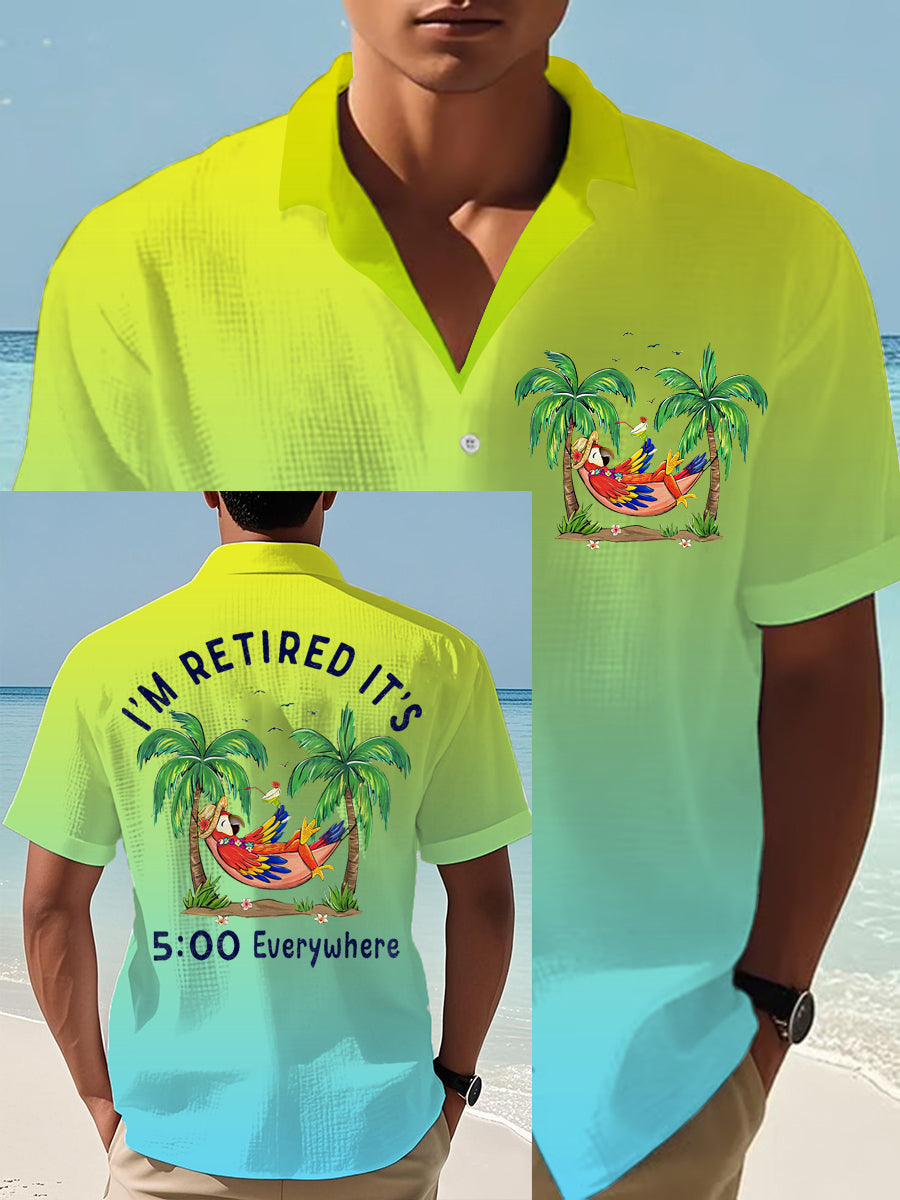 Men's I'm Retired It's 5 O'clock Everywhere Parrot Print Casual Waffle Short-Sleeve Shirt