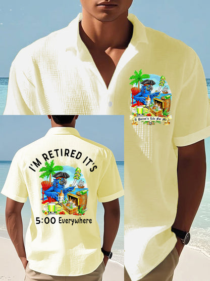 Men's I'm Retired It's 5 O'clock Everywhere Parrot Print Casual Waffle Short-Sleeve Shirt
