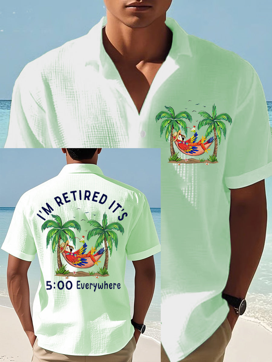 Men's I'm Retired It's 5 O'clock Everywhere Parrot Print Casual Waffle Short-Sleeve Shirt