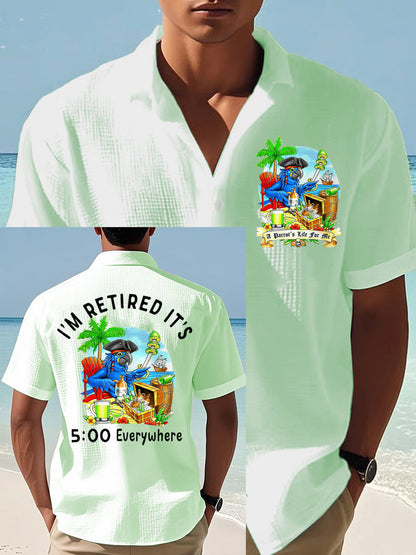 Men's I'm Retired It's 5 O'clock Everywhere Parrot Print Casual Waffle Short-Sleeve Shirt